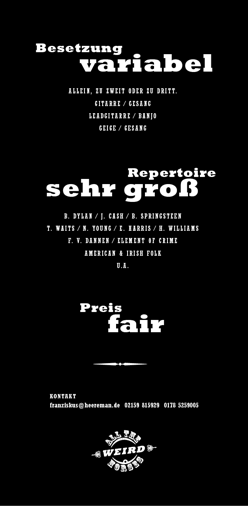 Rückseite des Flyers "All the Weird Horses" zur Werbung in Gaststätten und Kneipen